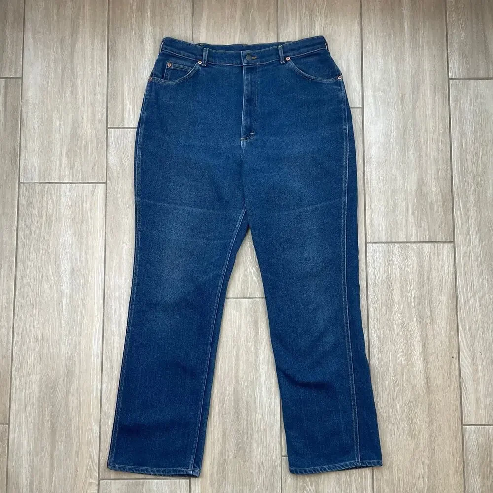 Vintage Lee Jeans Womens 38 USA Union Made High Rise Straight Leg Blue Mom Denim